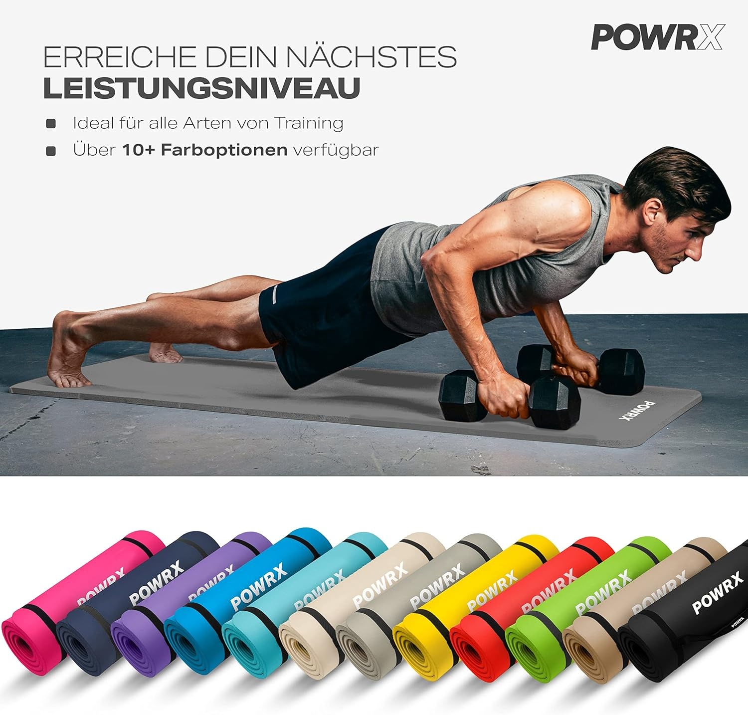 POWRX Anti-slip Fitnessmat 1.5cm dik, Zwart (34% korting)
