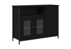 Dressoir Zwart Eiken 100x35x75cm Bewerkt Hout - 66% Korting