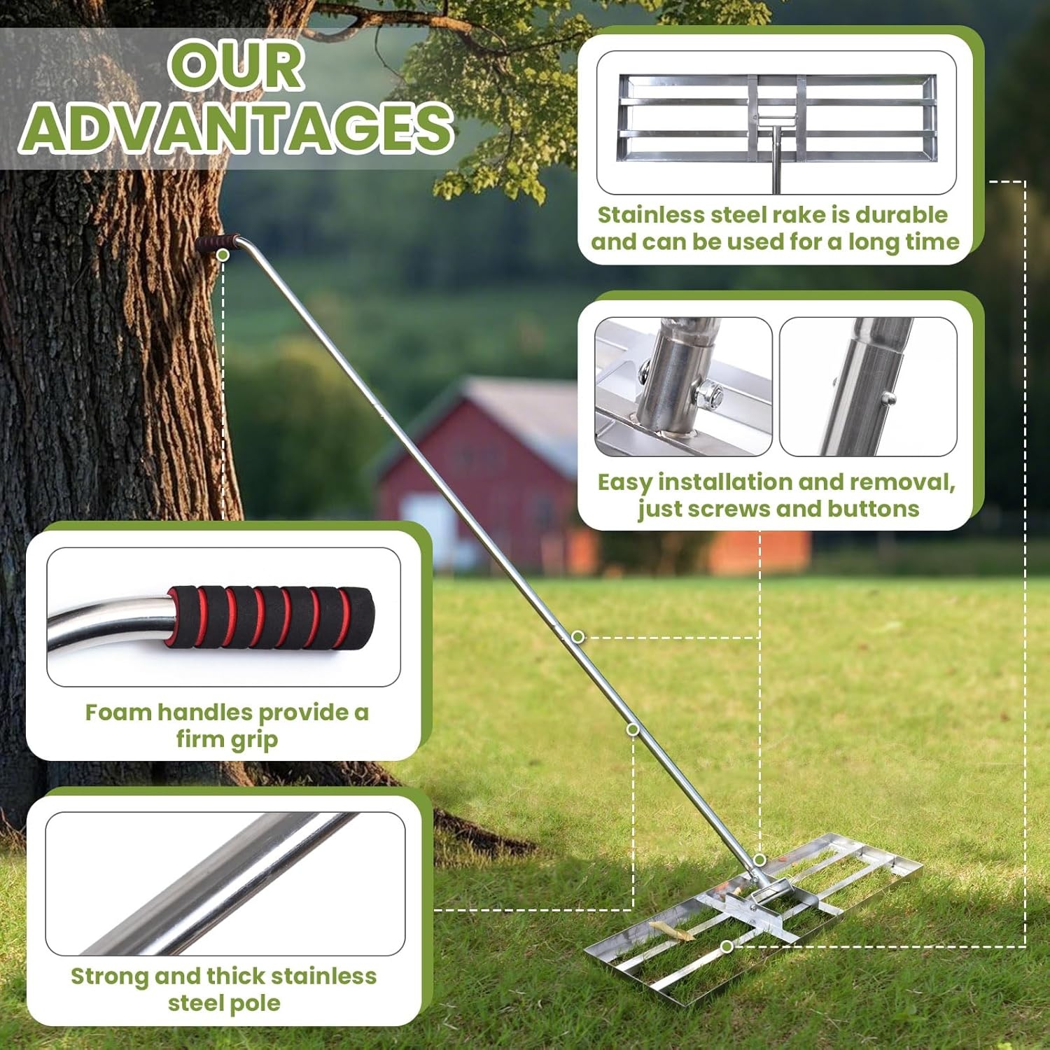 Gras egalisatiehark 71cm - RVS - Verstelbaar 80-210cm | 34% Korting