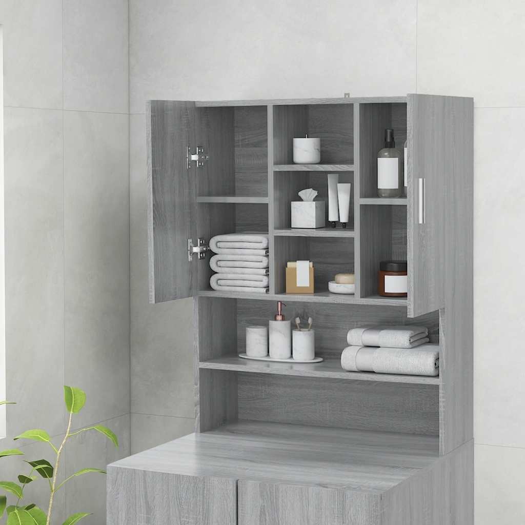 Wasmachinekast 70.5x25.5x90 cm Grijs Sonoma Eiken - 58% Korting