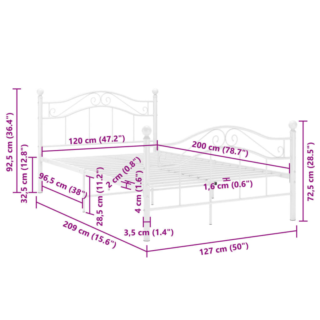 VidaXL Bedframe Metaal Wit 120x200cm (35% Korting)