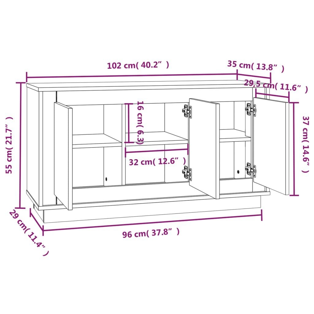 Wit Dressoir 102x35x55 cm Bewerkt Hout - 34% Korting