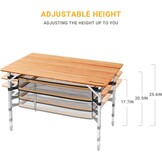 KingCamp Bamboe Klaptafel 100x65cm - In hoogte verstelbaar, 30% Korting!