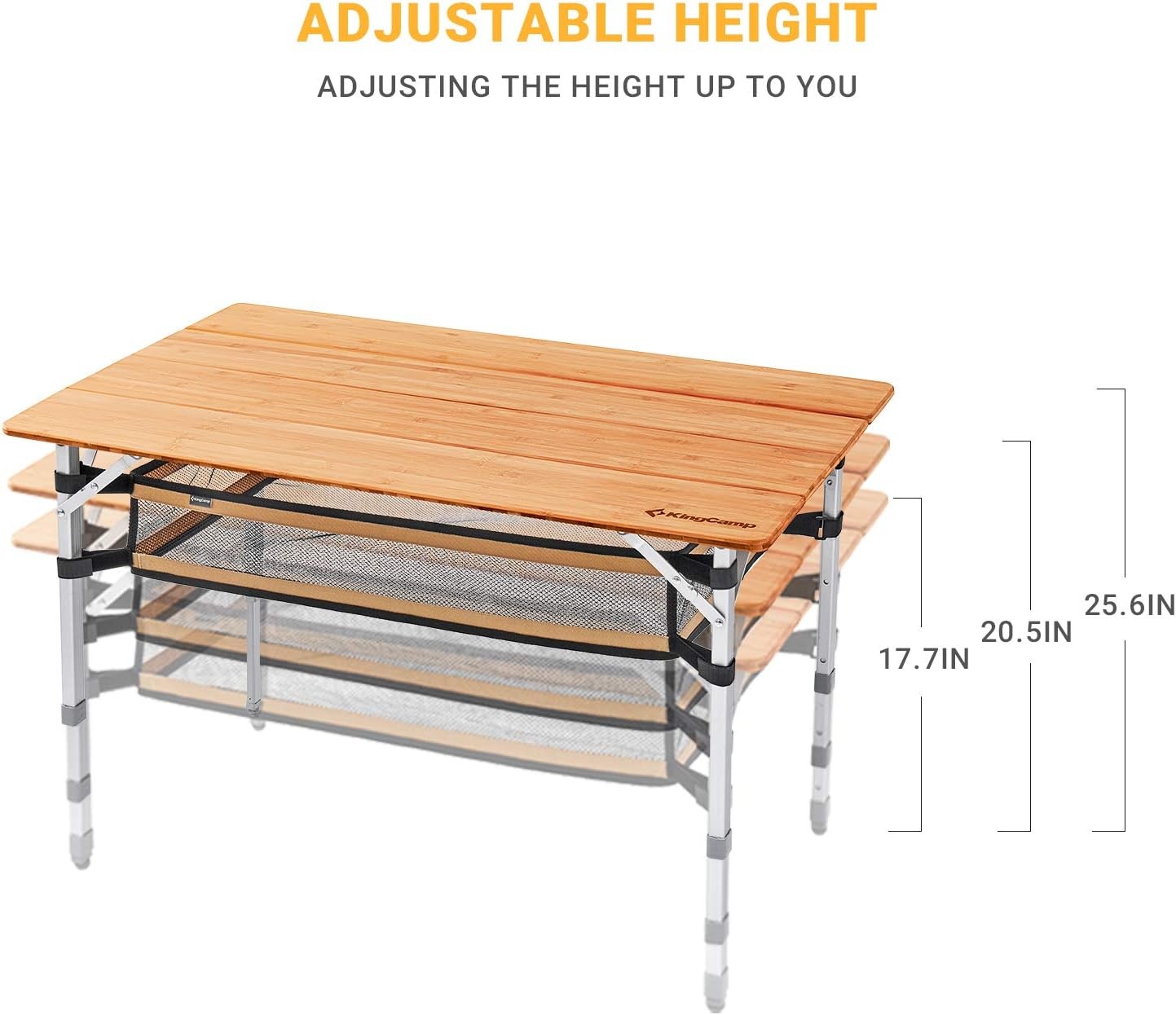 KingCamp Bamboe Klaptafel 100x65cm - In hoogte verstelbaar, 30% Korting!