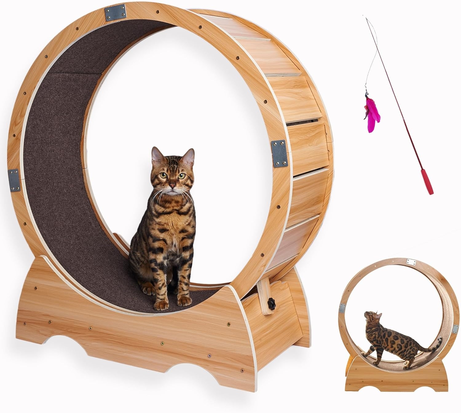 Kattenlooprad met Remfunctie - Houten Speelfiguur & Trainingsapparaat