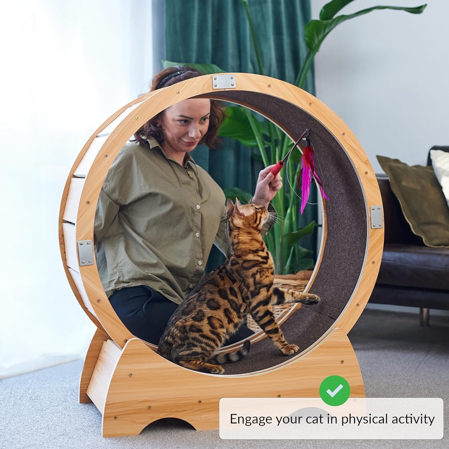 Kattenlooprad met Remfunctie - Houten Speelfiguur & Trainingsapparaat