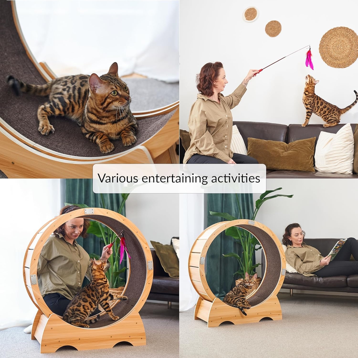 Kattenlooprad met Remfunctie - Houten Speelfiguur & Trainingsapparaat