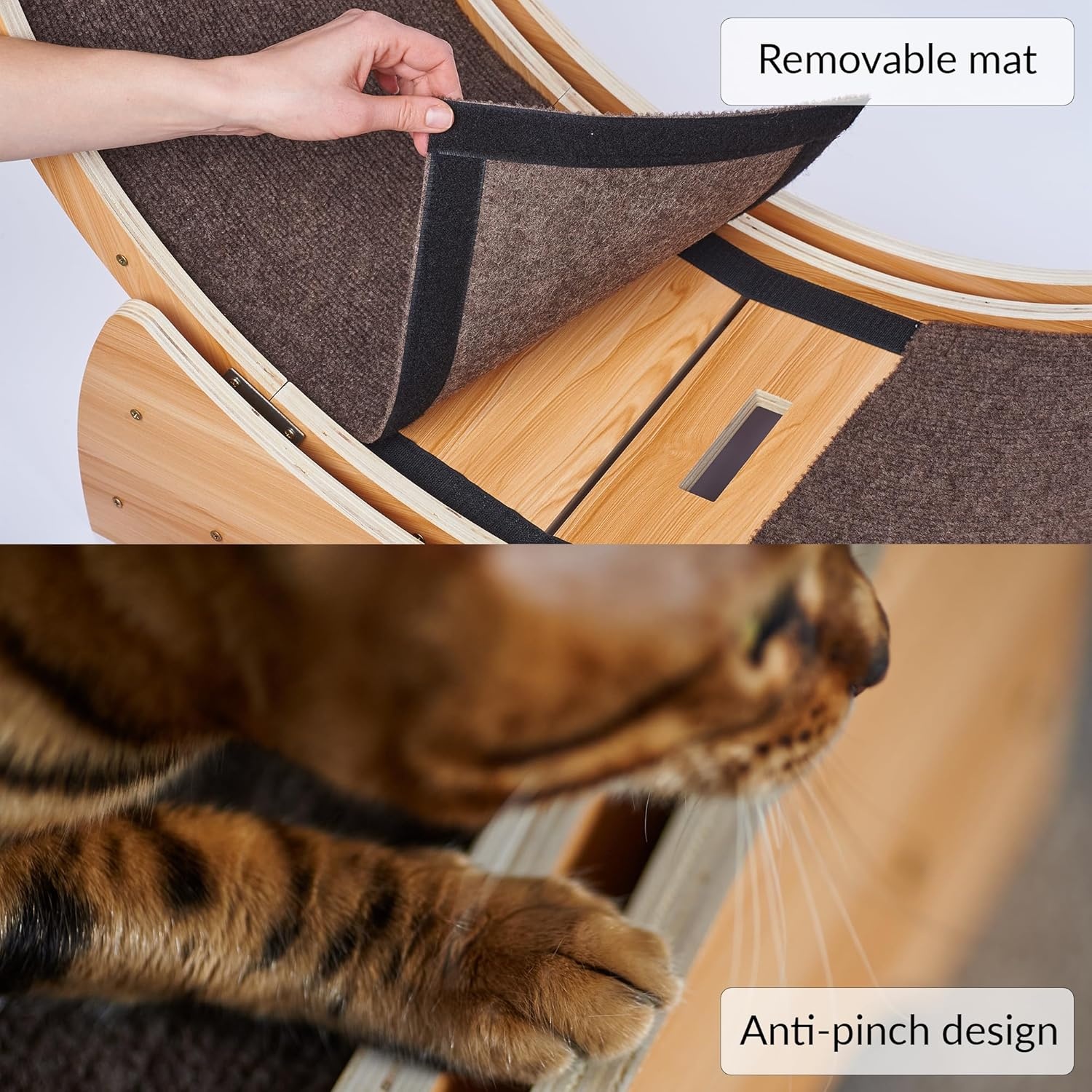 Kattenlooprad met Remfunctie - Houten Speelfiguur & Trainingsapparaat