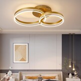 Modern LED Ceiling Light, Dimmable LED Acrylic Ceiling Lamp with Remote Control, 2-Rings Gold Ceiling Chandelier Flush Mount Ceiling Light Fixtures for Living Room Dining Room Bedroom, 32W