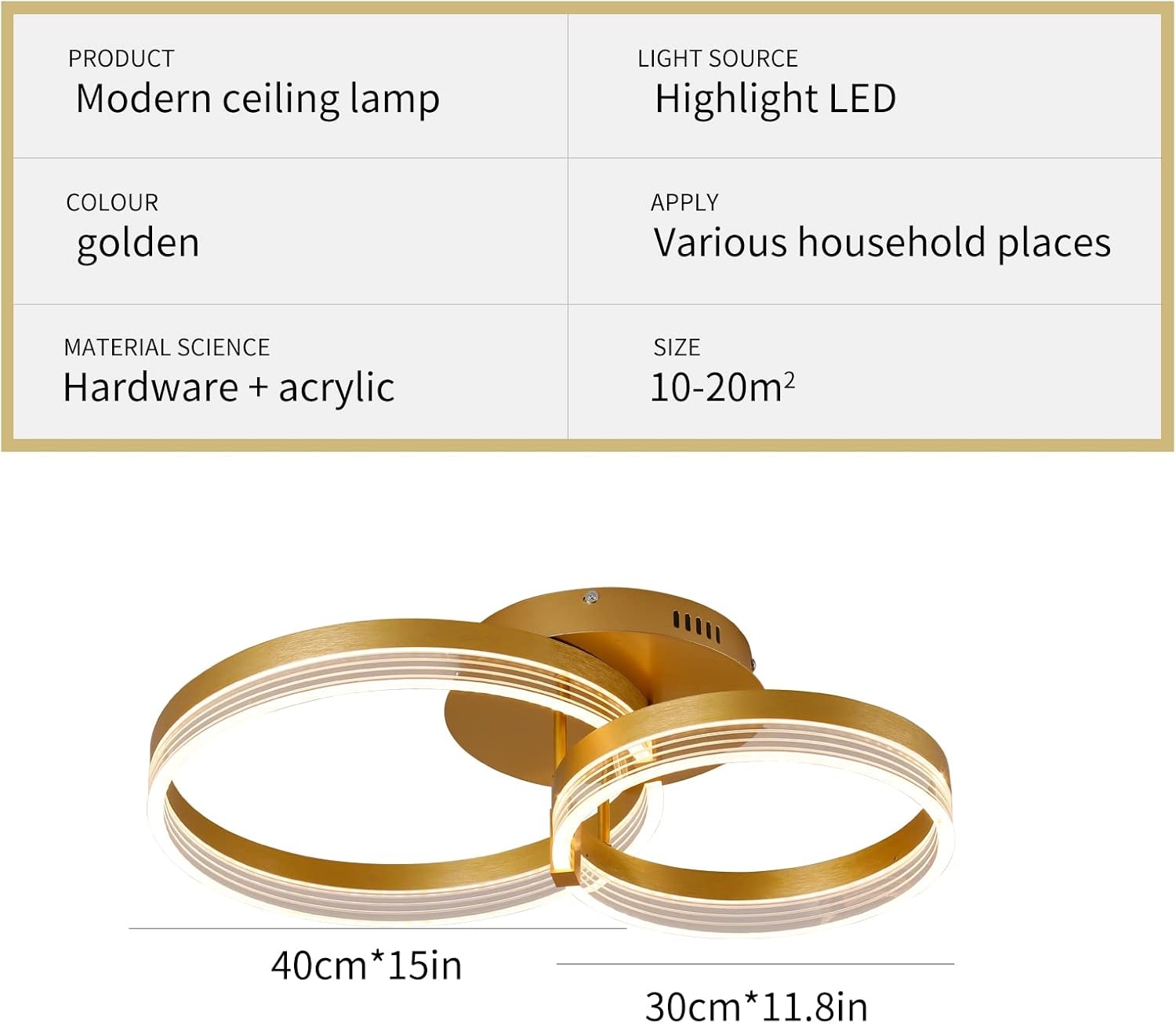 Modern LED Ceiling Light, Dimmable LED Acrylic Ceiling Lamp with Remote Control, 2-Rings Gold Ceiling Chandelier Flush Mount Ceiling Light Fixtures for Living Room Dining Room Bedroom, 32W