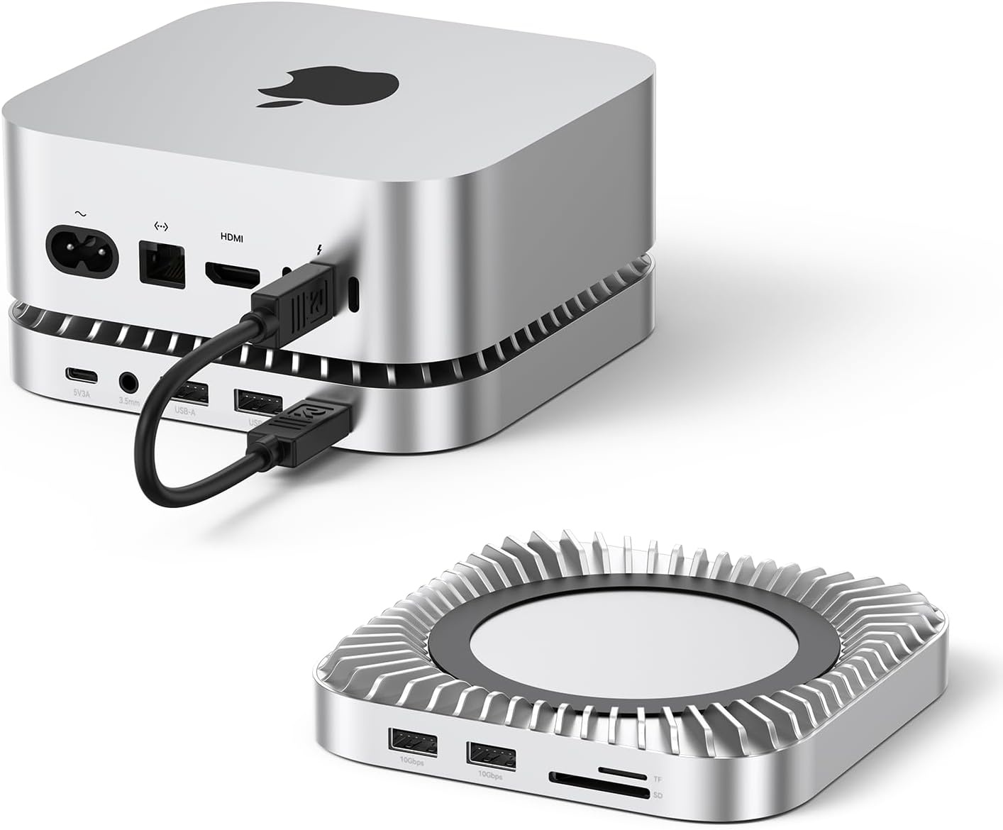 Raycue Mac mini M4 Dock & Stand met 8T NVMe SSD-behuizing, 2 USB A 10 Gbps, 10G USB C-gegevenspoort, 5G USB A*2, USB-C-opladen, SD/TF, audio voor Mac mini M4/M4 Pro