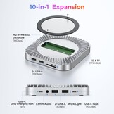 Raycue Mac mini M4 Dock & Stand met 8T NVMe SSD-behuizing, 2 USB A 10 Gbps, 10G USB C-gegevenspoort, 5G USB A*2, USB-C-opladen, SD/TF, audio voor Mac mini M4/M4 Pro