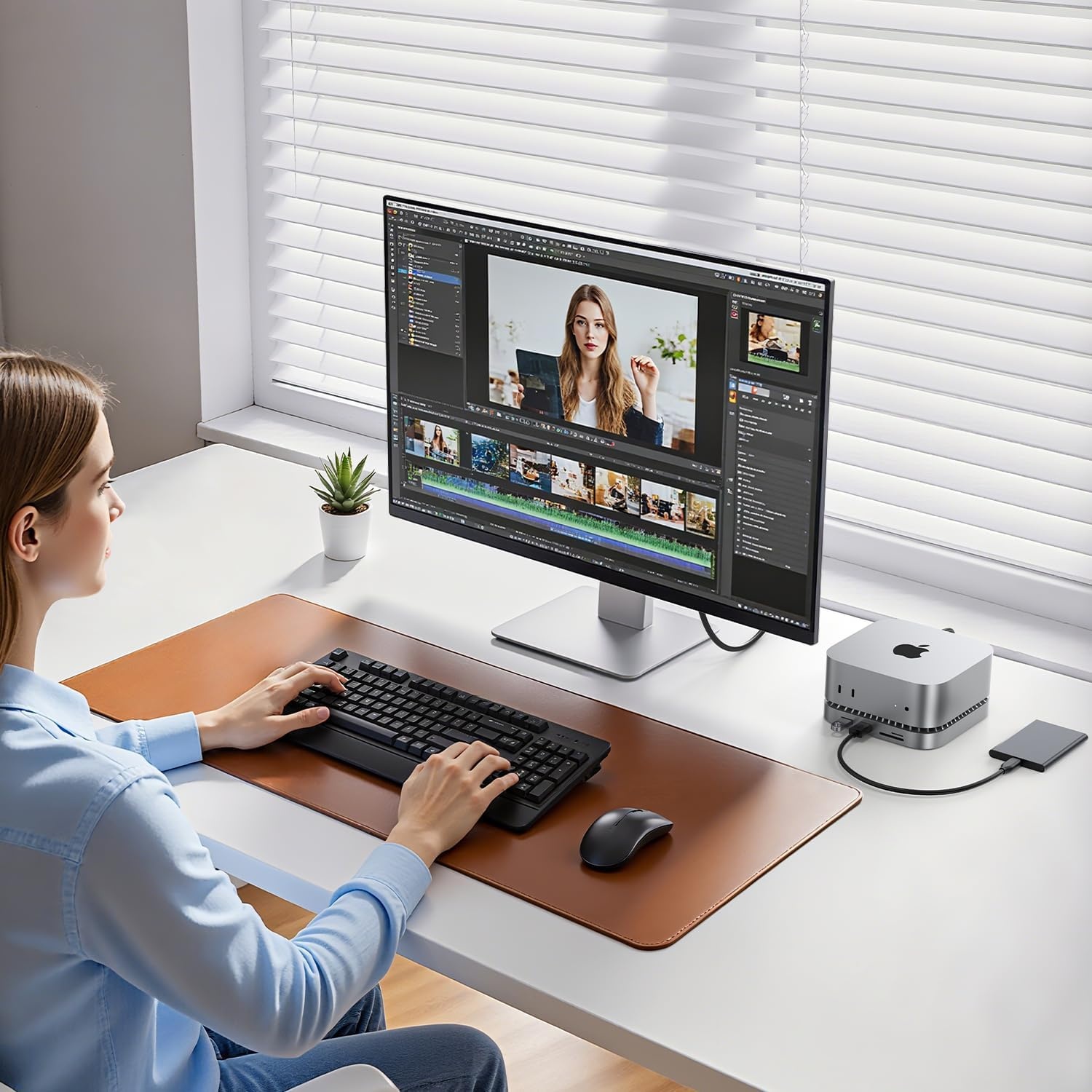 Raycue Mac mini M4 Dock & Stand met 8T NVMe SSD-behuizing, 2 USB A 10 Gbps, 10G USB C-gegevenspoort, 5G USB A*2, USB-C-opladen, SD/TF, audio voor Mac mini M4/M4 Pro