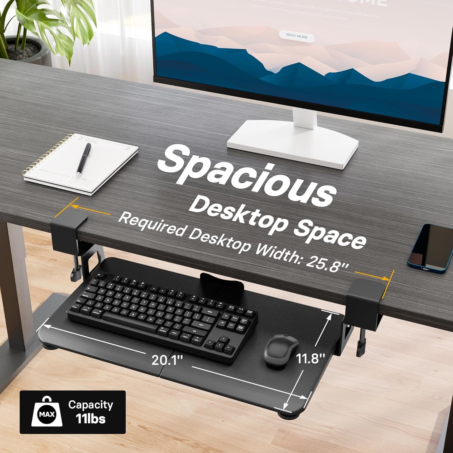 BONTEC KMT01-PJ Bureau Lade voor Toetsenbord en Muis - 50.8 x 30 cm - Uitschuifbaar en Ergonomisch - Zwart