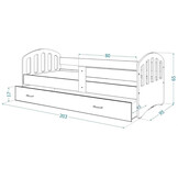 Kinderbed 90x200 cm - houten bed met lade en matras - wit