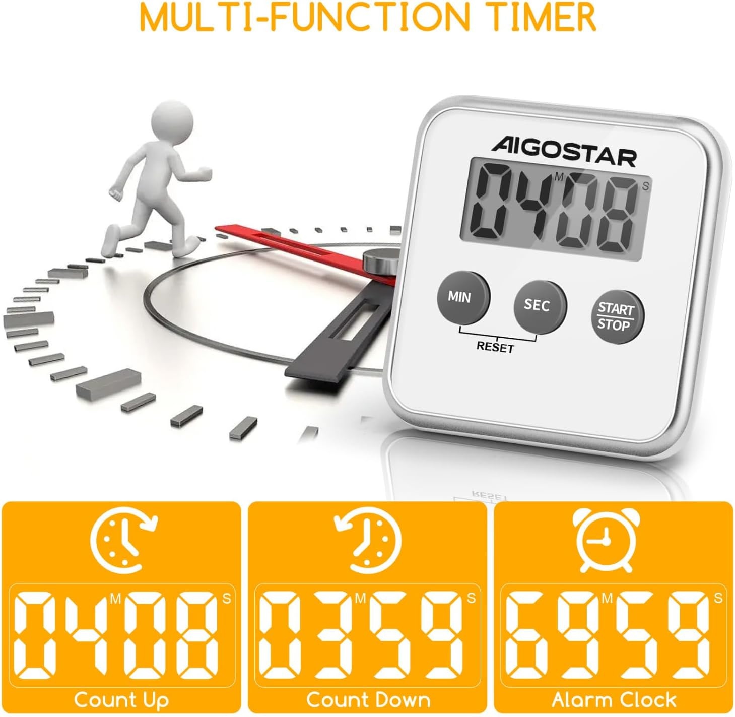 Aigostar Digitale Keukentimer met Groot LCD Scherm, Multifunctioneel (Stopwatch, Timer)