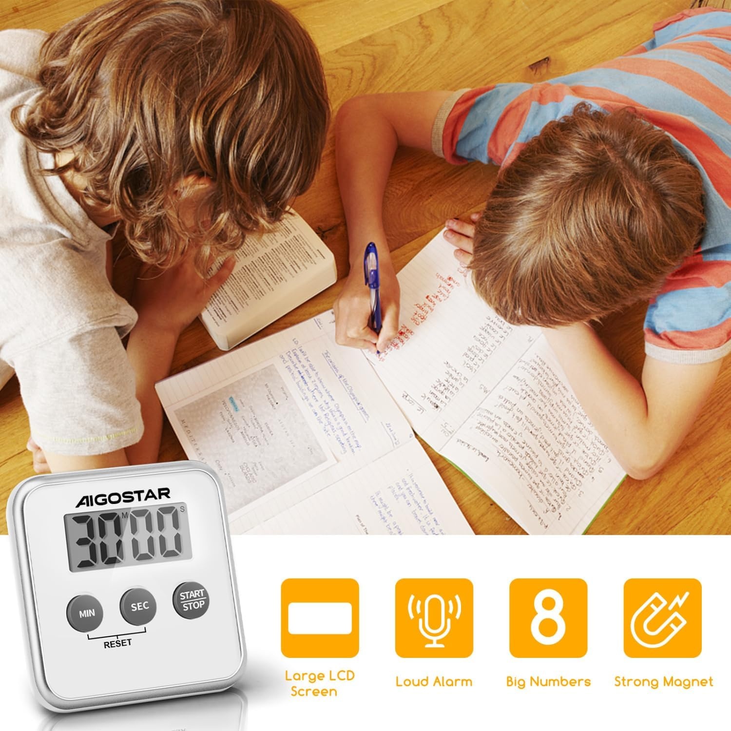 Aigostar Digitale Keukentimer met Groot LCD Scherm, Multifunctioneel (Stopwatch, Timer)