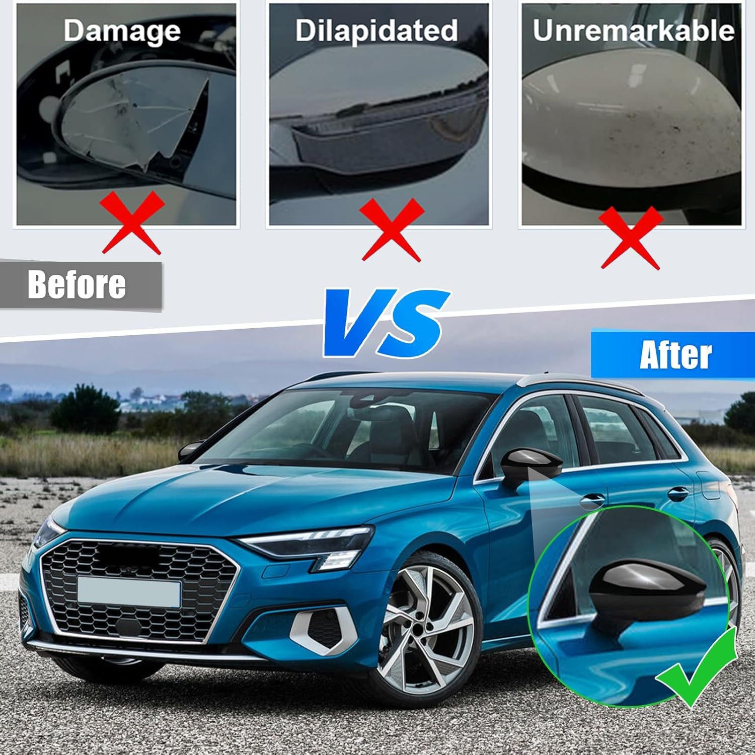 Spiegelkappen Audi A3 S3 RS3 8Y Zwart ABS Carbon Look - 77% Korting