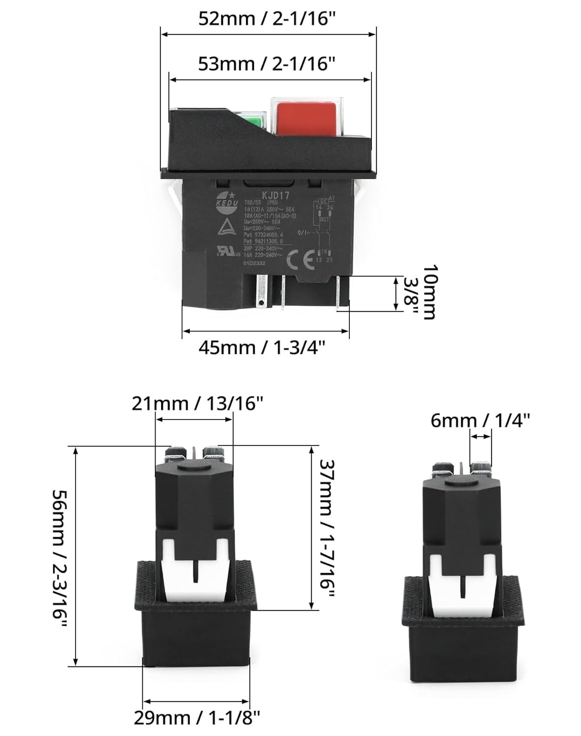 QWORK KJD17 Elektromagnetische Schakelaar 5-Pin, Veiligheidsschakelaar, 250V AC 16A