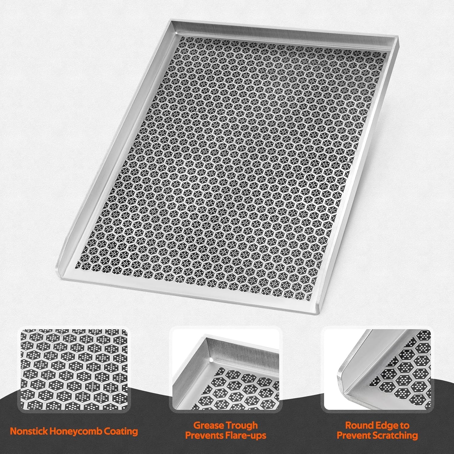 Onlyfire 304 Roestvrijstalen Grillplaat met Honingraatstructuur, Antiaanbaklaag, Universele BBQ Plancha voor Gasgrill, Houtskoolgrill en Gasfornuis, Plaat 4mm Massief