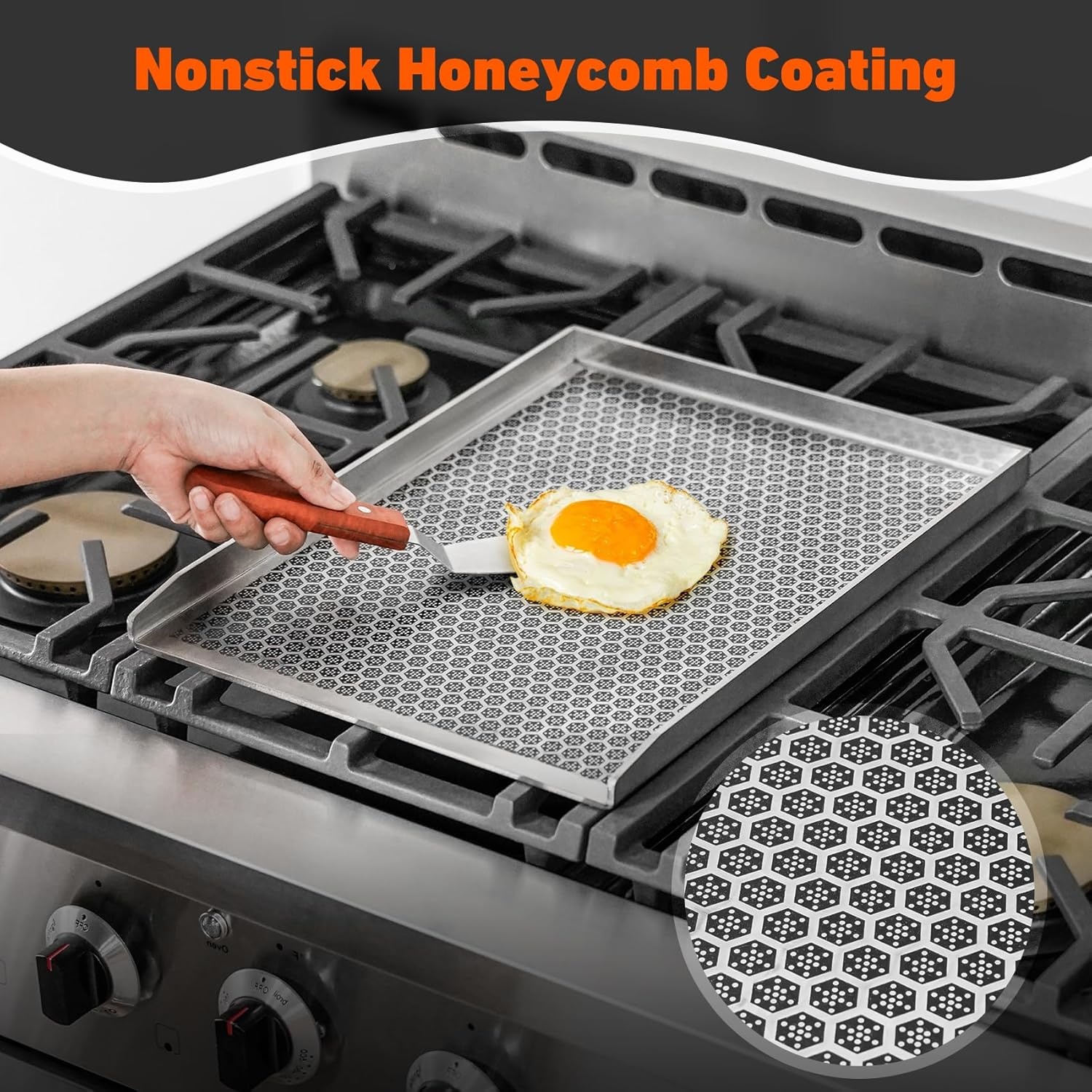 Onlyfire 304 Roestvrijstalen Grillplaat met Honingraatstructuur, Antiaanbaklaag, Universele BBQ Plancha voor Gasgrill, Houtskoolgrill en Gasfornuis, Plaat 4mm Massief