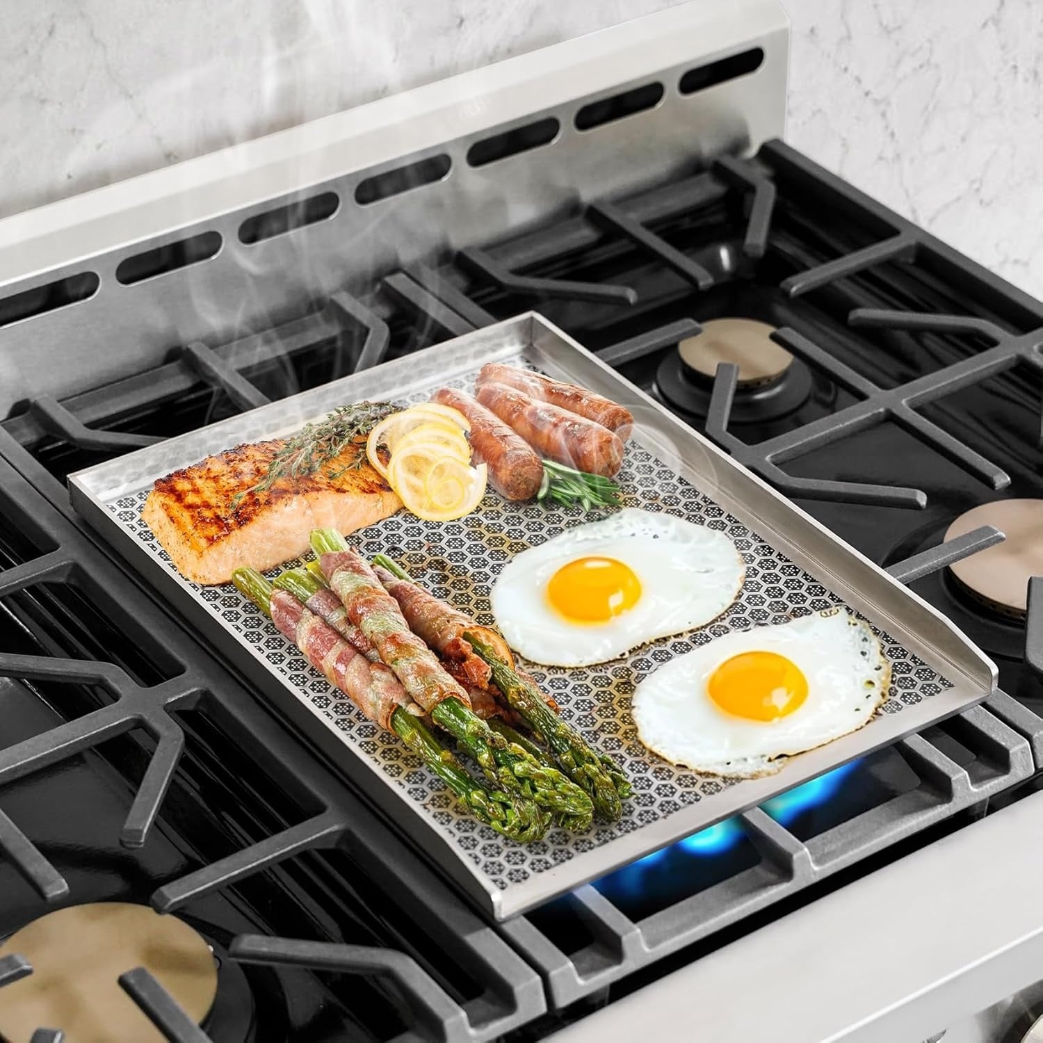 Onlyfire 304 Roestvrijstalen Grillplaat met Honingraatstructuur, Antiaanbaklaag, Universele BBQ Plancha voor Gasgrill, Houtskoolgrill en Gasfornuis, Plaat 4mm Massief