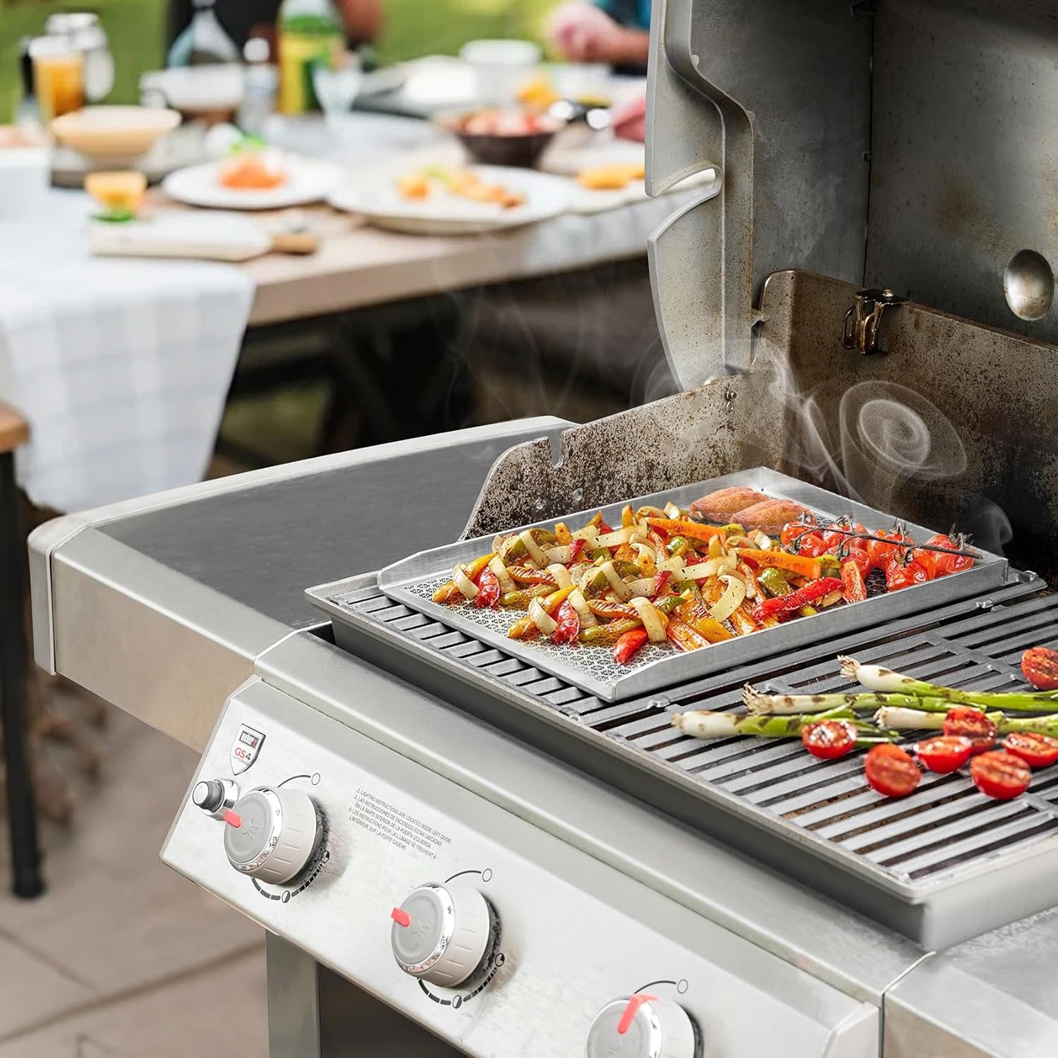 Onlyfire 304 Roestvrijstalen Grillplaat met Honingraatstructuur, Antiaanbaklaag, Universele BBQ Plancha voor Gasgrill, Houtskoolgrill en Gasfornuis, Plaat 4mm Massief