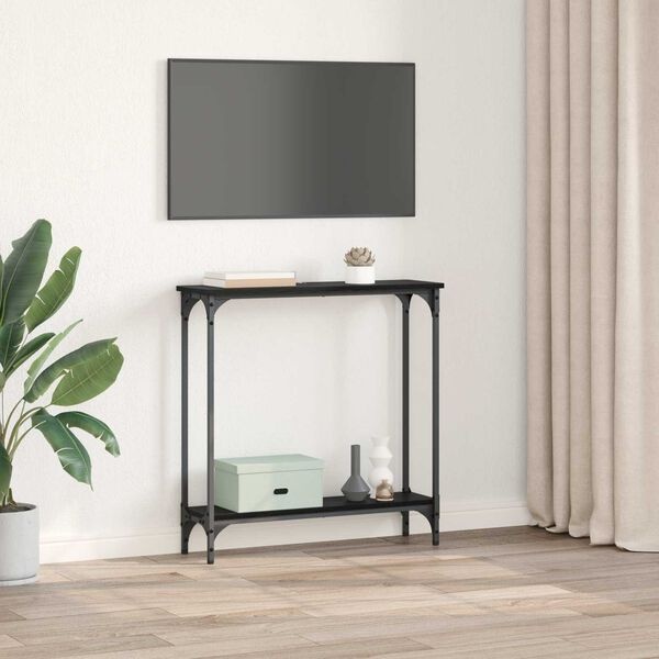 vidaXL Wandtafel met plank Zwart Eiken 75 x 22,5 x 75 cm Bewerkt hout