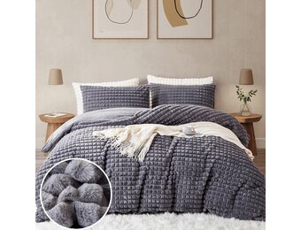Tospass Pluche beddengoed, 200 x 220 cm, 3-delig, winter, konijnenvacht, fluweel, fleece, flanel, grijs, wollig, warm beddengoed, kasjmier, touch, omkeerbaar dekbedovertrek met ritssluiting, 2
