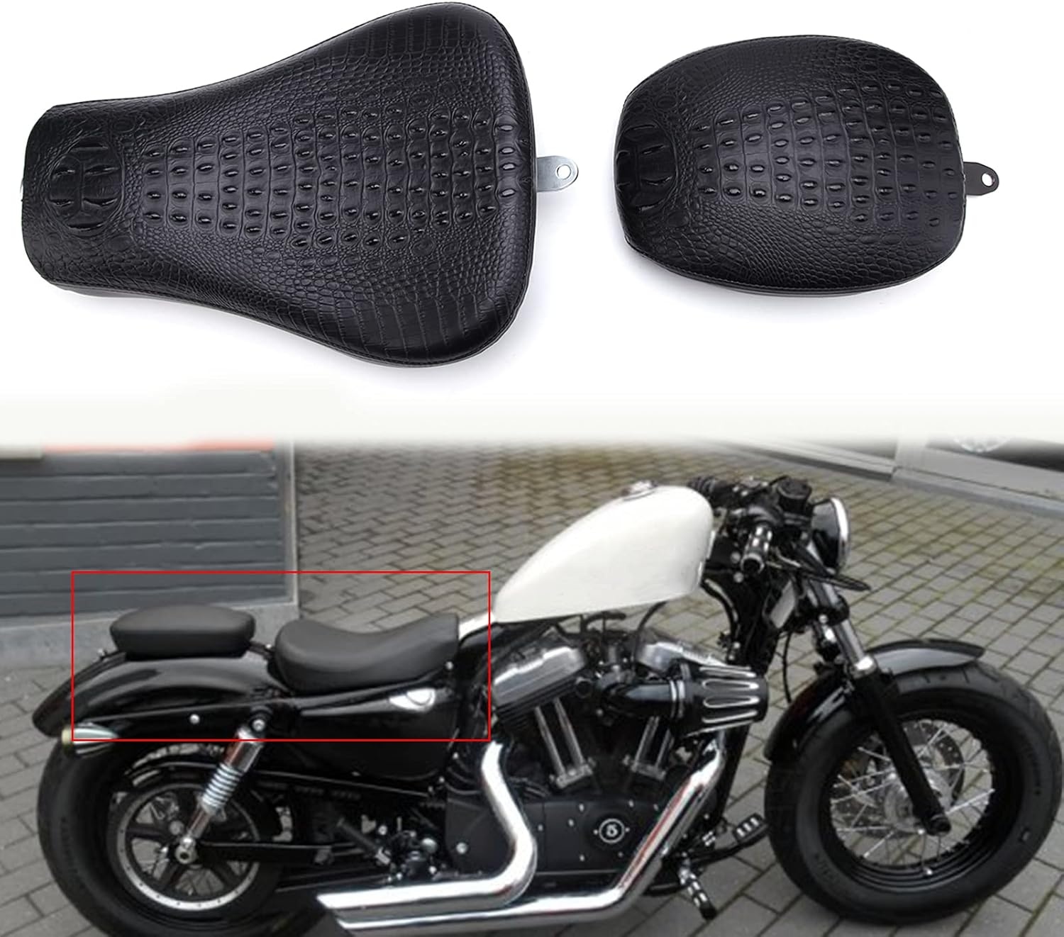 Motorradstoelen, motorrijder voorste solostoel & achterpassagierskussen Passend voor Sportster XL 48 72 1200X 1200V Iron 883 XL883 Achtundvierzig Zweiundsiebzig 1200, Zwart.