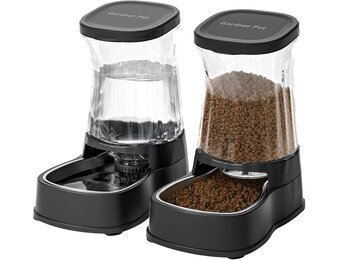 Gardner Pet Voedsel- en watervoerset (3,85L*2), automatische kattenvoederbak met roestvrijstalen kom, zwaartekracht hondenwaterdispenser, geen elektriciteit nodig, BPA-vrije kattenkommen