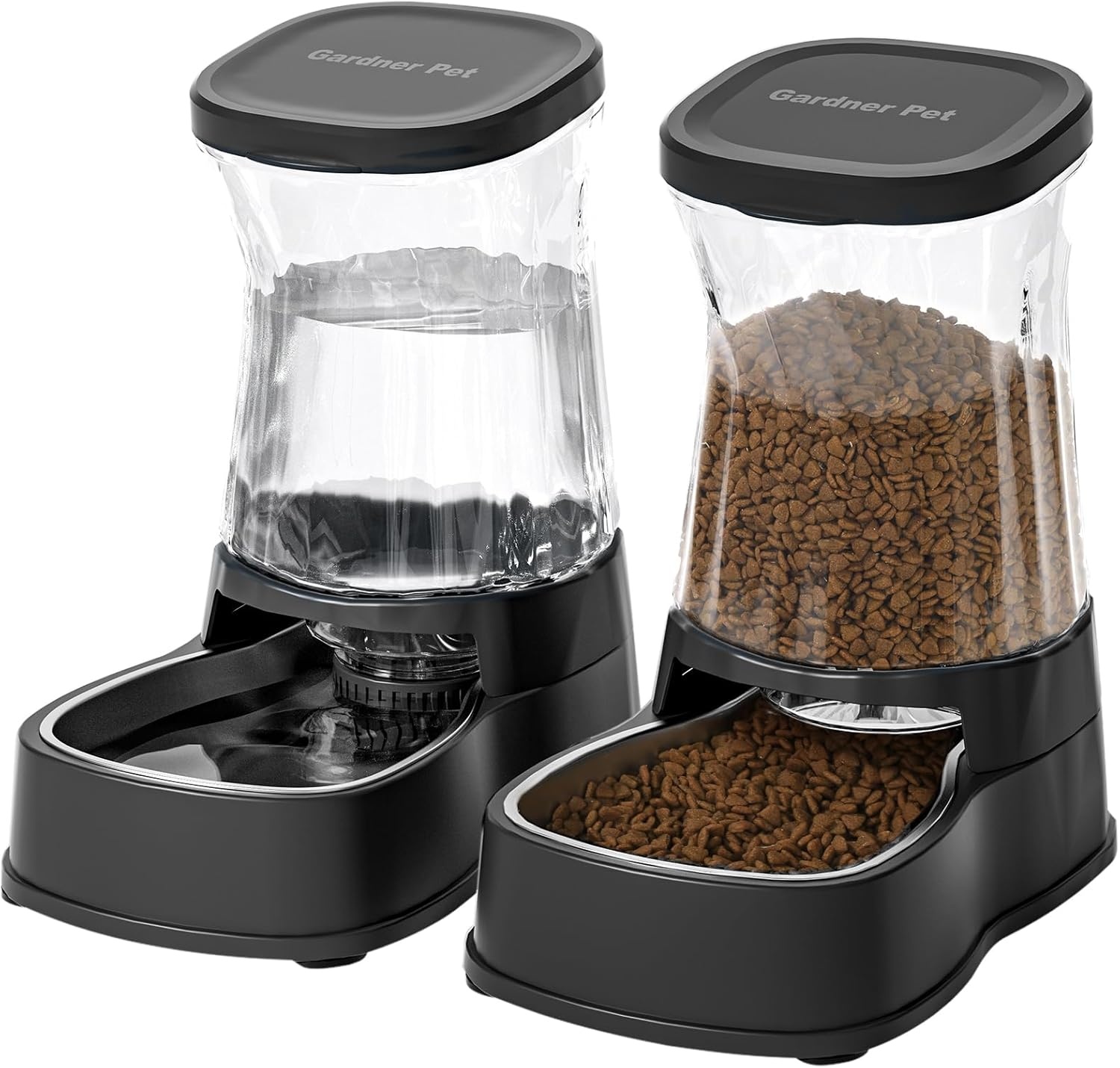 Gardner Pet Voedsel- en watervoerset (3,85L*2), automatische kattenvoederbak met roestvrijstalen kom, zwaartekracht hondenwaterdispenser, geen elektriciteit nodig, BPA-vrije kattenkommen
