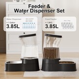 Gardner Pet Voedsel- en watervoerset (3,85L*2), automatische kattenvoederbak met roestvrijstalen kom, zwaartekracht hondenwaterdispenser, geen elektriciteit nodig, BPA-vrije kattenkommen