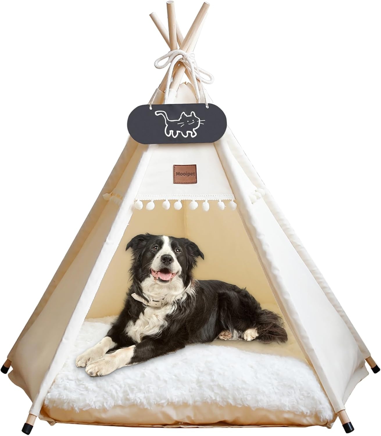 Tipi Tent voor huisdieren met dubbelzijdig kussen, huisdiertent voor honden/katten, huisdierenhok, afneembaar en wasbaar, hondenhuis voor cavia's, konijnen, hamsters, kittens, 60 x 60 x 70 cm