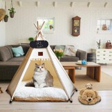 Tipi Tent voor huisdieren met dubbelzijdig kussen, huisdiertent voor honden/katten, huisdierenhok, afneembaar en wasbaar, hondenhuis voor cavia's, konijnen, hamsters, kittens, 60 x 60 x 70 cm