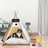 Tipi Tent voor huisdieren met dubbelzijdig kussen, huisdiertent voor honden/katten, huisdierenhok, afneembaar en wasbaar, hondenhuis voor cavia's, konijnen, hamsters, kittens, 60 x 60 x 70 cm