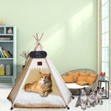 Tipi Tent voor huisdieren met dubbelzijdig kussen, huisdiertent voor honden/katten, huisdierenhok, afneembaar en wasbaar, hondenhuis voor cavia's, konijnen, hamsters, kittens, 60 x 60 x 70 cm