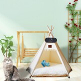 Tipi Tent voor huisdieren met dubbelzijdig kussen, huisdiertent voor honden/katten, huisdierenhok, afneembaar en wasbaar, hondenhuis voor cavia's, konijnen, hamsters, kittens, 60 x 60 x 70 cm