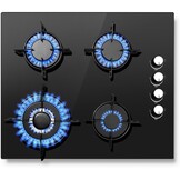 SNDOAS Gaskookplaat 4 pits, 60 cm glaskeramisch gasfornuis met ontstekings zekering, geschikt voor aardgas of propaangas, inbouw of vrijstaand, 8000 W, 220-240 V - Maat 60cm