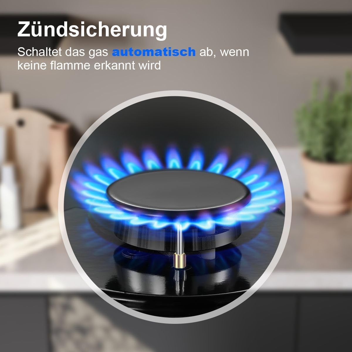 SNDOAS Gaskookplaat 4 pits, 60 cm glaskeramisch gasfornuis met ontstekings zekering, geschikt voor aardgas of propaangas, inbouw of vrijstaand, 8000 W, 220-240 V - Maat 60cm