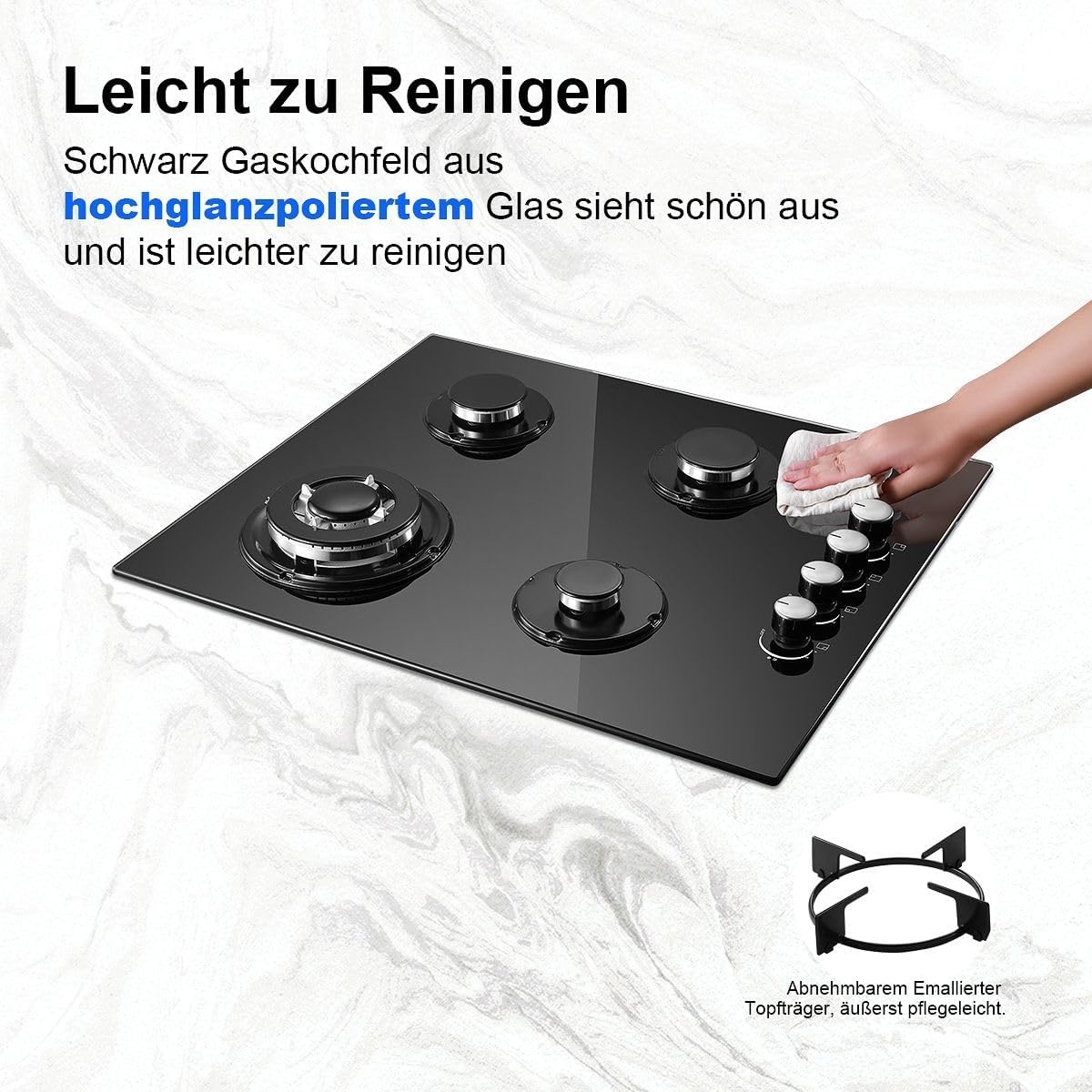 SNDOAS Gaskookplaat 4 pits, 60 cm glaskeramisch gasfornuis met ontstekings zekering, geschikt voor aardgas of propaangas, inbouw of vrijstaand, 8000 W, 220-240 V - Maat 60cm