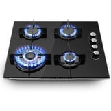 SNDOAS Gaskookplaat 4 pits, 60 cm glaskeramisch gasfornuis met ontstekings zekering, geschikt voor aardgas of propaangas, inbouw of vrijstaand, 8000 W, 220-240 V - Maat 60cm