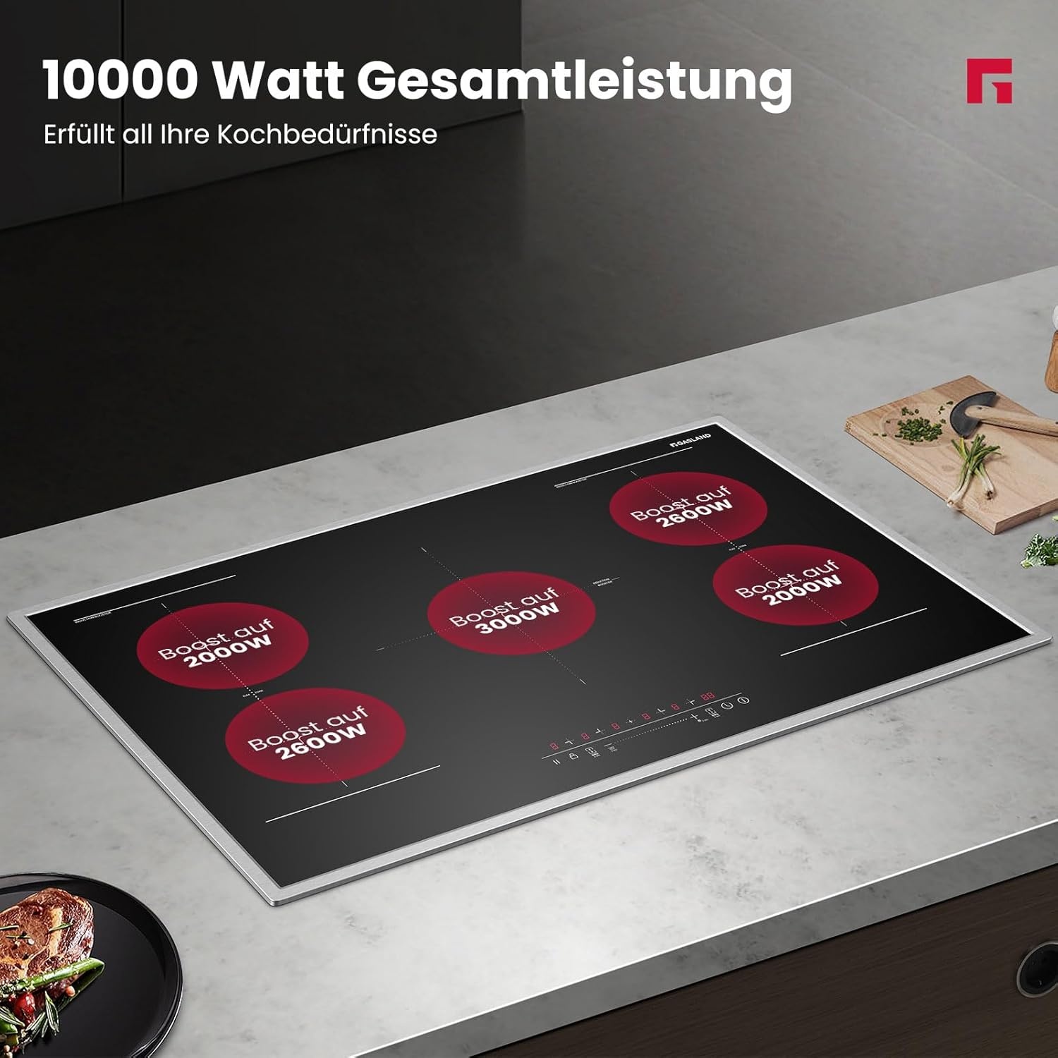 GASLAND IH905BFB 90 cm Inductiekookplaat met 5 zones en RVS frame, FlexInductie