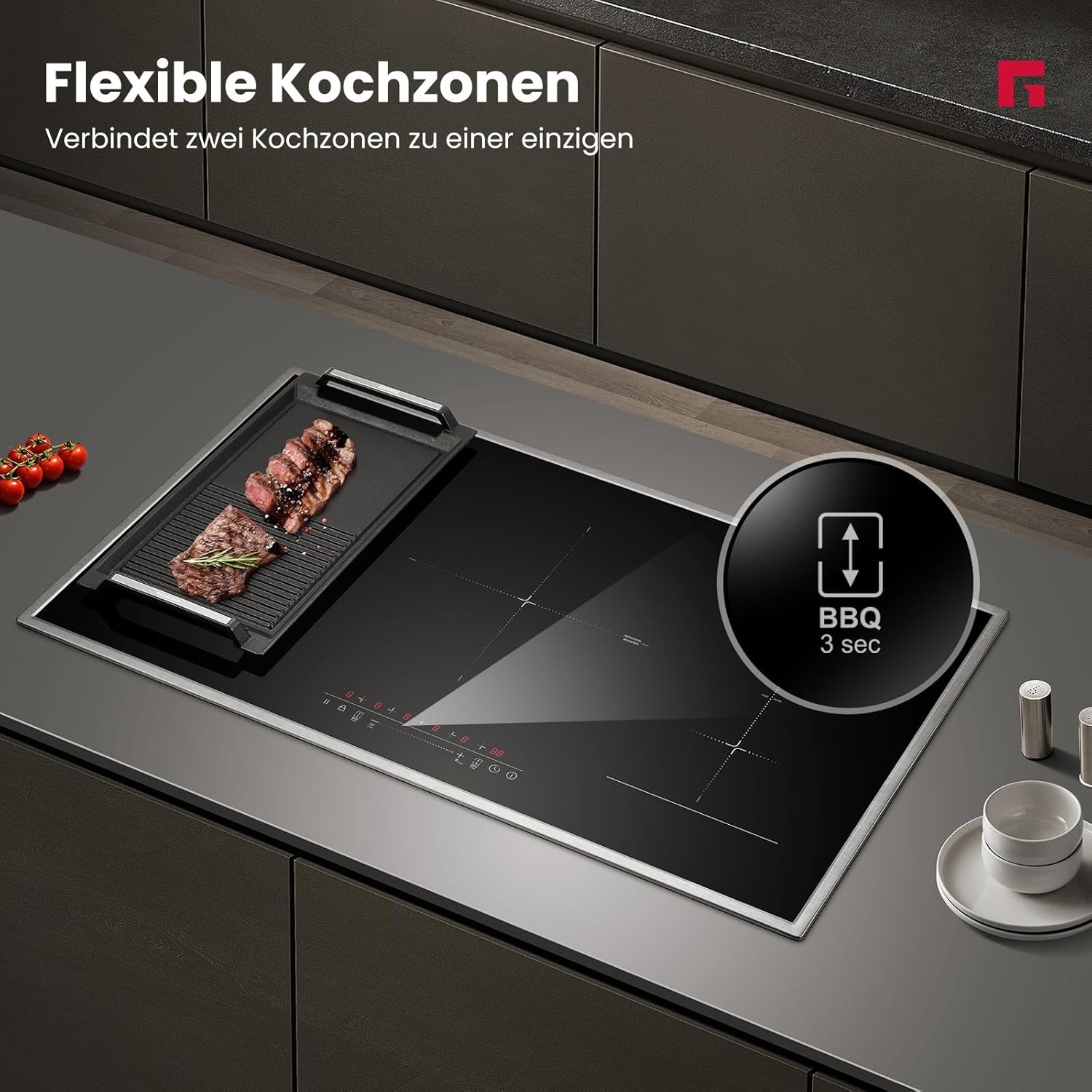 GASLAND IH905BFB 90 cm Inductiekookplaat met 5 zones en RVS frame, FlexInductie