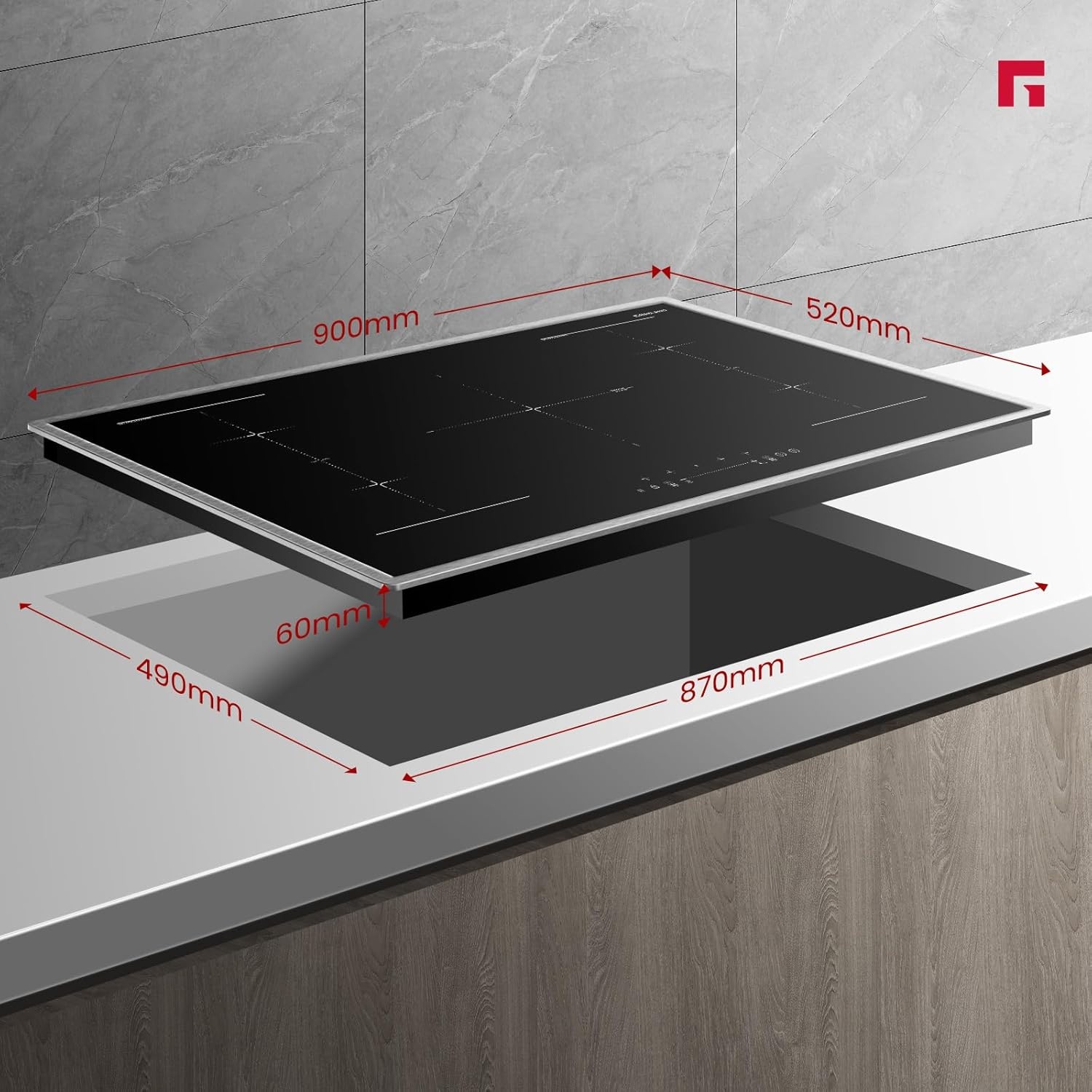 GASLAND IH905BFB 90 cm Inductiekookplaat met 5 zones en RVS frame, FlexInductie