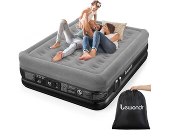 Lewondr Opblaasbaar matras voor tweepersoonsbed met geïntegreerde pomp, 203 x 152 x 46 cm, duurzame opblaasbare matras, verstelbaar, snelluchtmatras van 3 minuten, voor kamperen, thuis en op reis (max