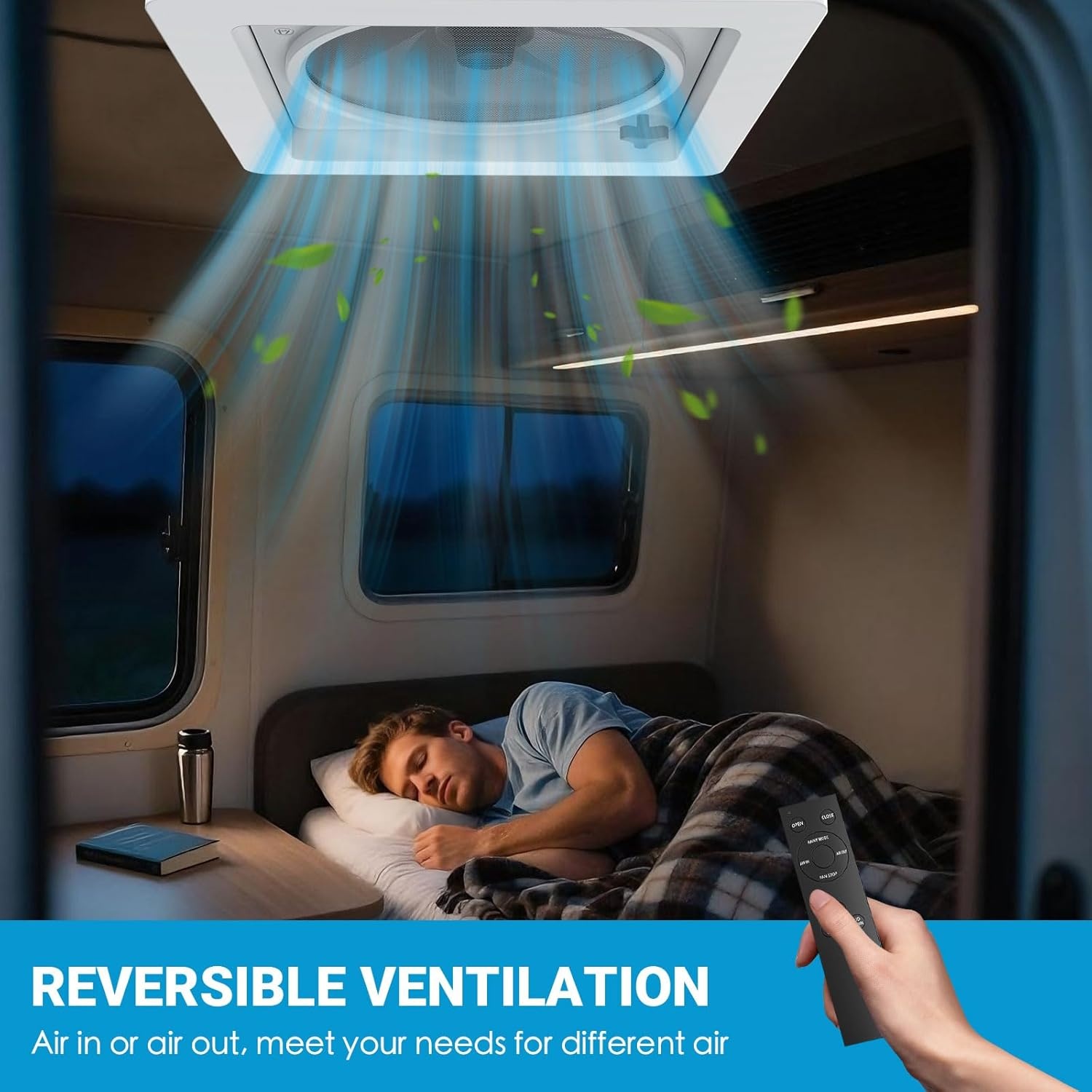 2012 Air Max Dakventilator voor camping, auto, elektrisch, ultralaag geluidsniveau, permanente RV-ventilatie, omkeerbare afzuigventilator, 12 V, met 14 inch (14 inch), UV-bescherming, doorschijnend