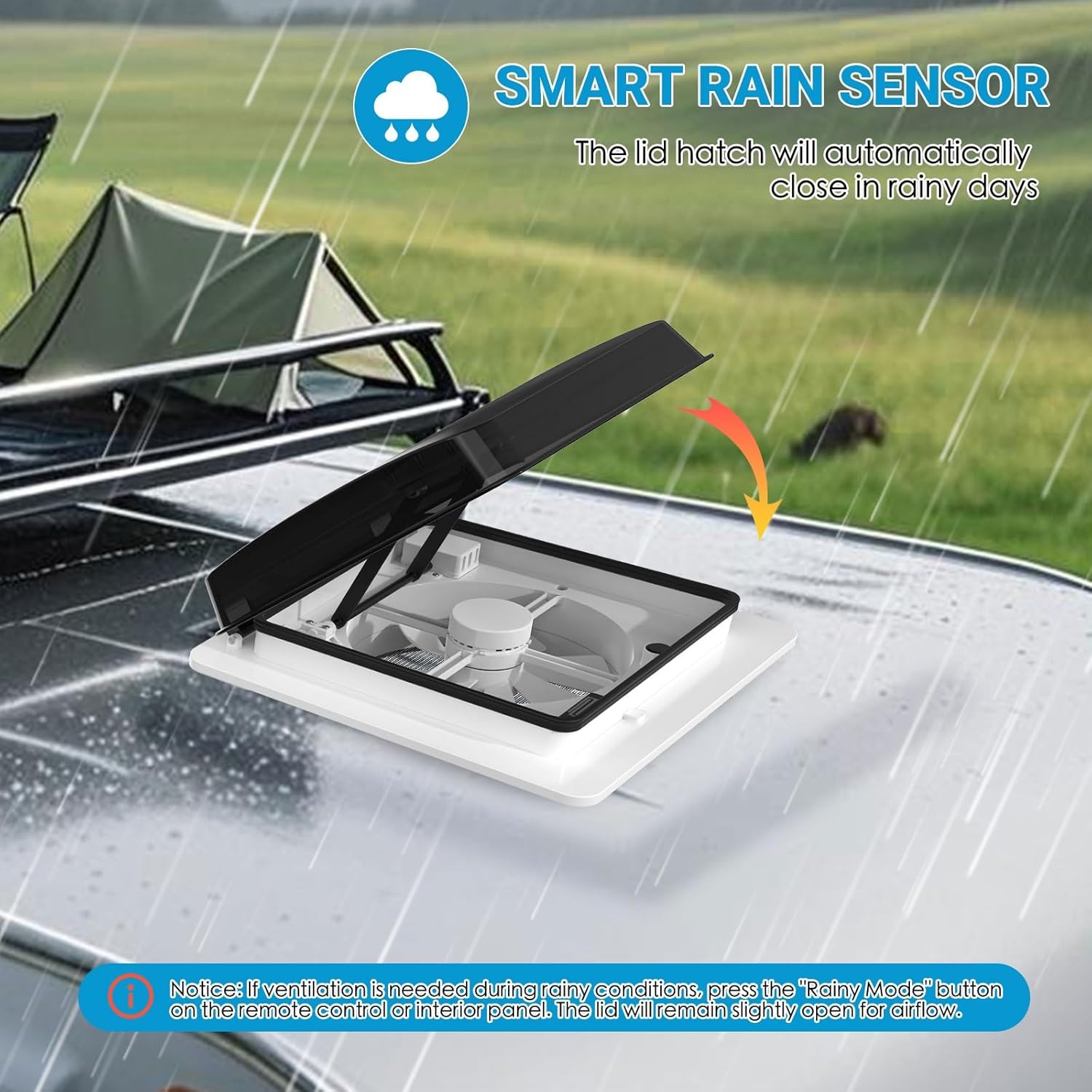 2012 Air Max Dakventilator voor camping, auto, elektrisch, ultralaag geluidsniveau, permanente RV-ventilatie, omkeerbare afzuigventilator, 12 V, met 14 inch (14 inch), UV-bescherming, doorschijnend