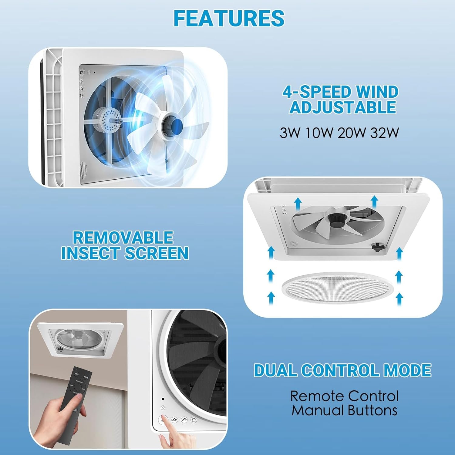 2012 Air Max Dakventilator voor camping, auto, elektrisch, ultralaag geluidsniveau, permanente RV-ventilatie, omkeerbare afzuigventilator, 12 V, met 14 inch (14 inch), UV-bescherming, doorschijnend