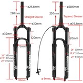 26/27,5/29 inch magnesiumlegering mountainbike vork terugslaginstelling, luchtvering voorvork 100 mm veerweg, 9 mm as, schijfrem